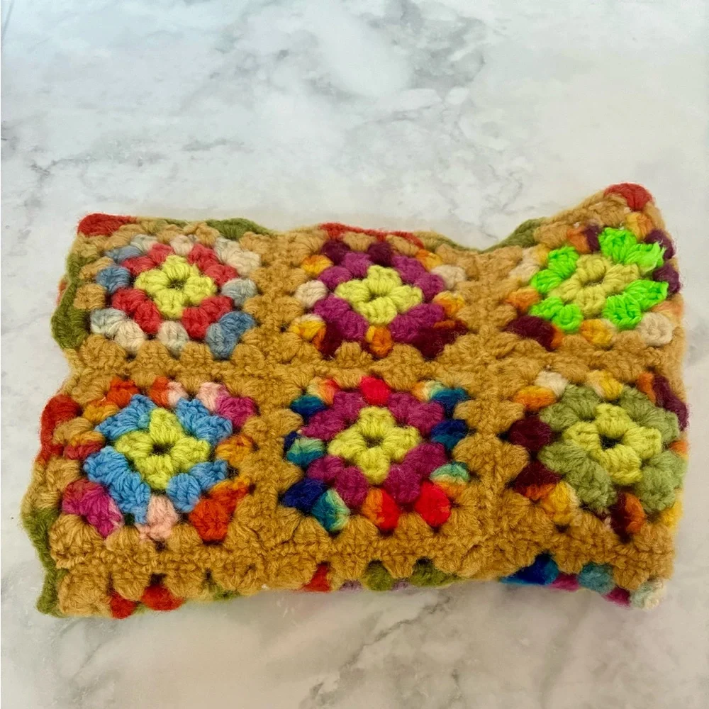 Retro Vintage Crochet Granny Square Placemat 21 inches X 13.5 inches
